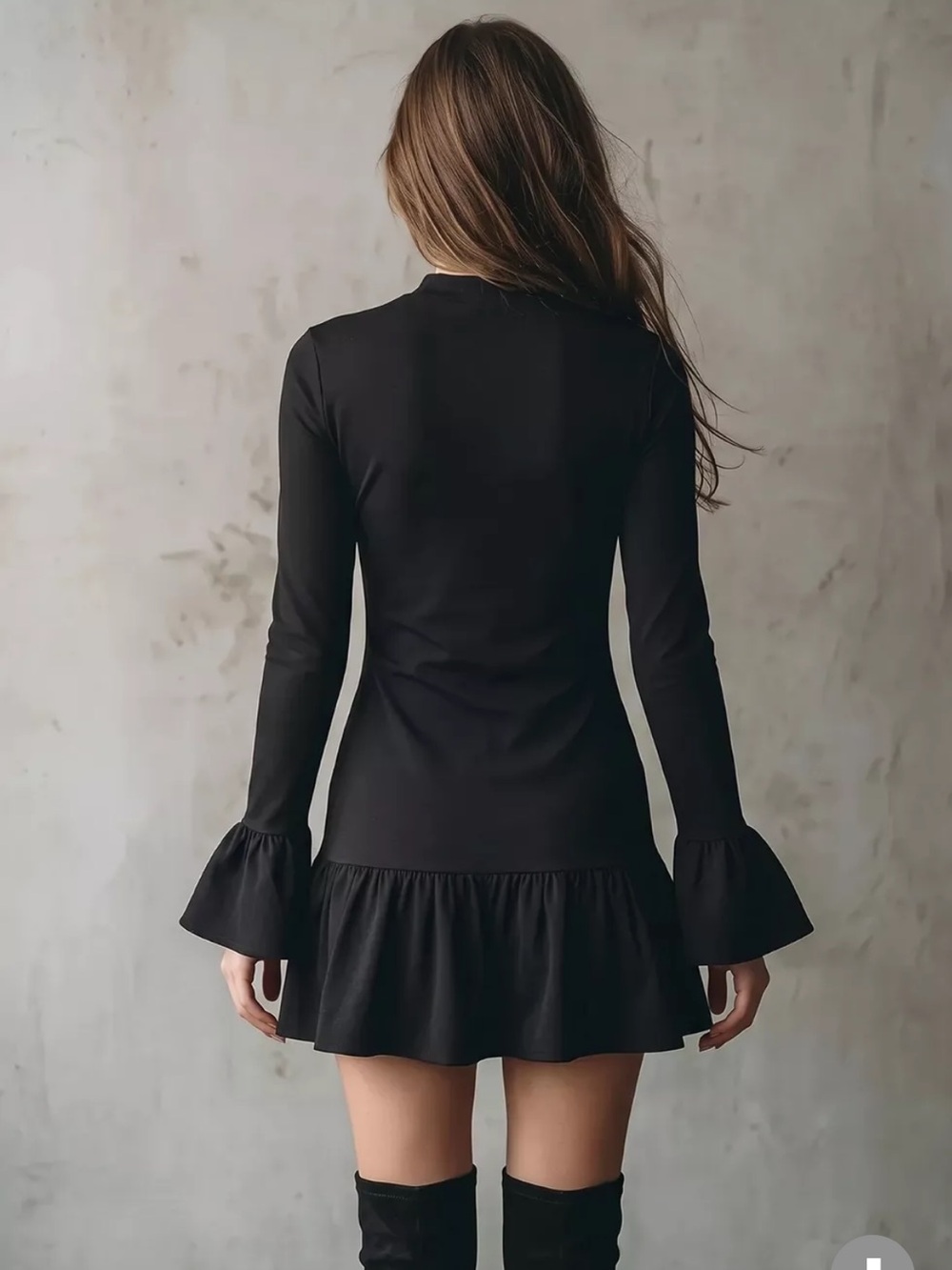 ⭐️ Black Long Sleeve Ruffle Hem Dress - Picture 2 of 3